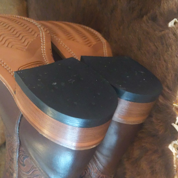 BOULET #2050 hand tooled Ranger Chestnut leather cowboy boots square toe 6.5 NEW - Picture 14 of 15